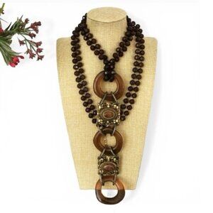 Vtg Maya Evangelista Runway Statement Necklace - Brass, Resin & Stone Accents